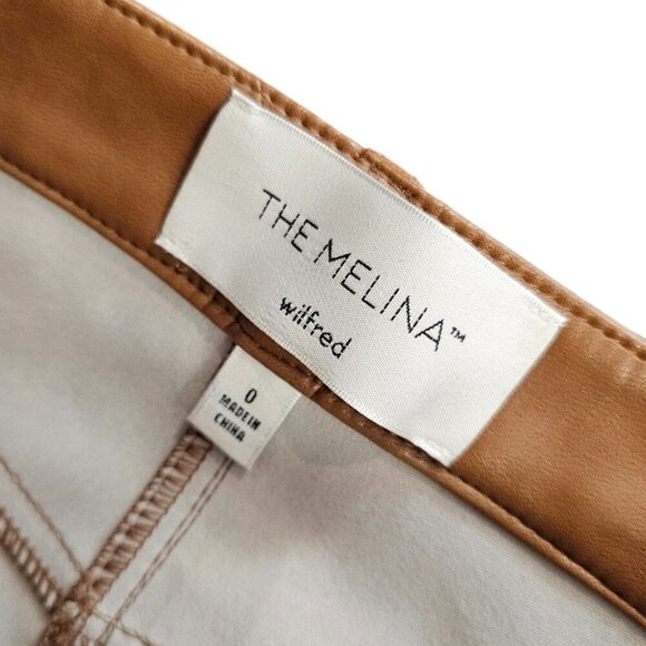 Aritzia Wilfred The Melina Skinny Leg, High Rise, Vegan Leather, Cognac Size 0 - Picture 6 of 9